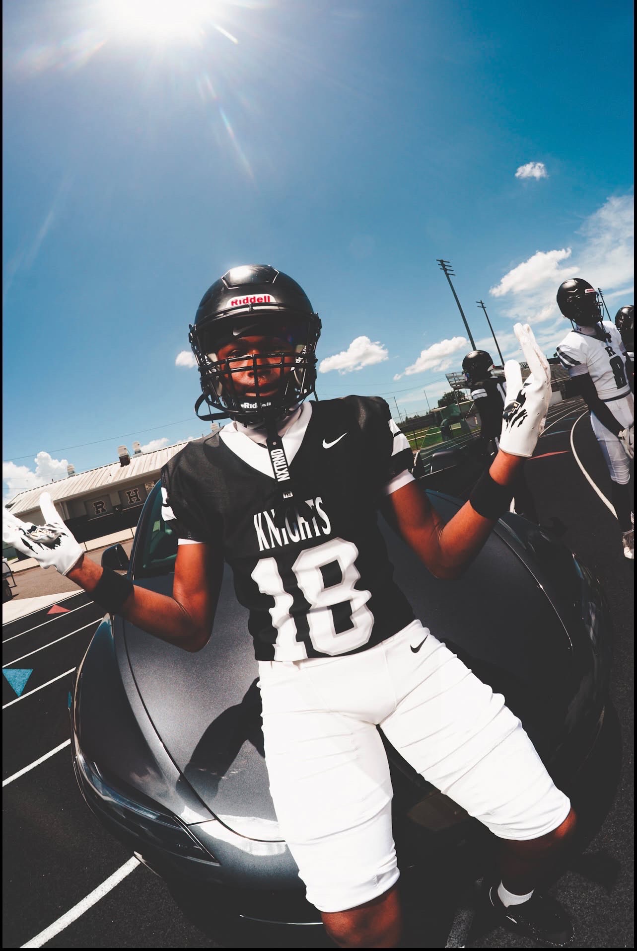 Makaio Hepburn wearing number 18 in his Knights football uniform